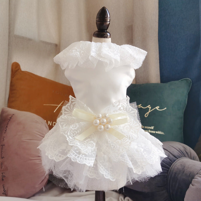 HKM-9353789 Elegant Dog Wedding White Dress Skirt - Polyester, Universal Fit, Multiple Sizes Available