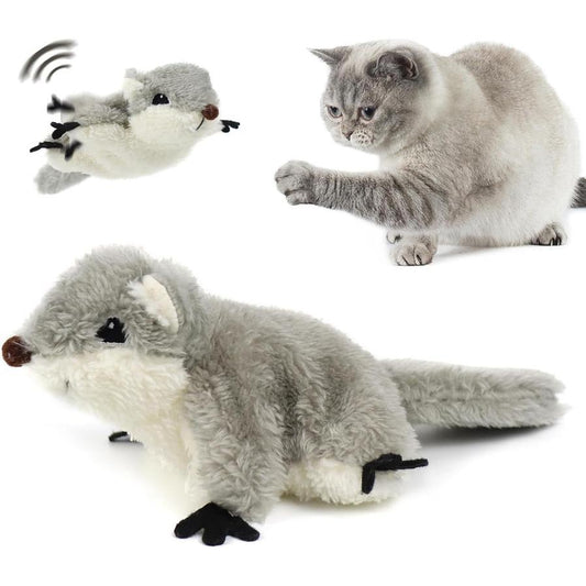 HKM-935443 Interactive Flapping Squirrel Cat Toy with Rechargeable USB, Touch Activated Plush Kicker for Indoor Play