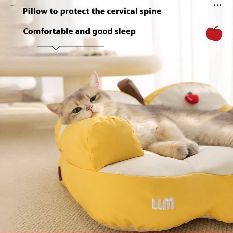 HKM-9355453 Four Seasons Universal Cat Nest - Apple Sofa in Yellow/Green for Small Pets