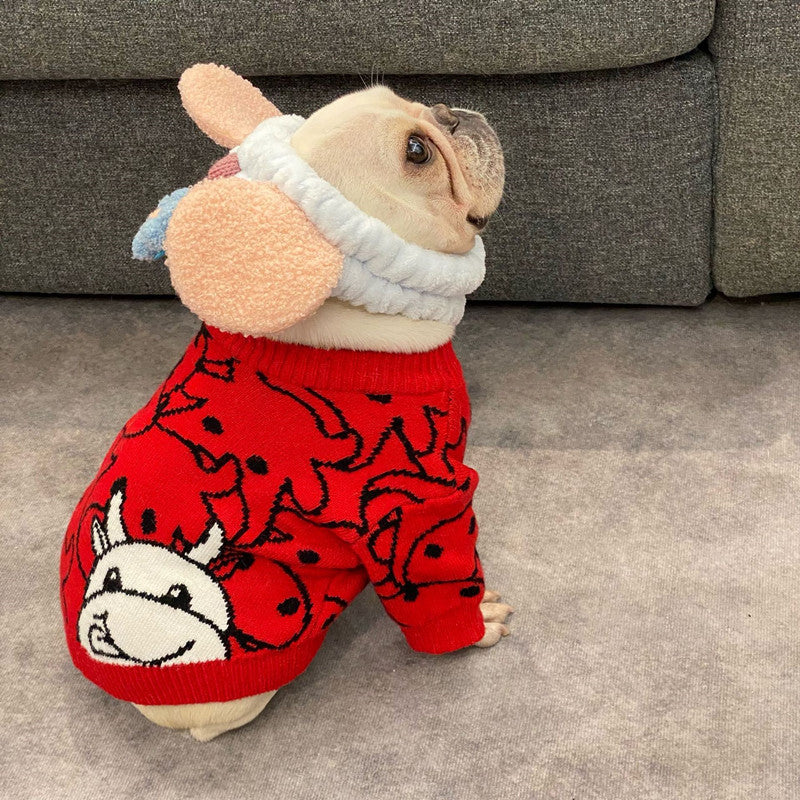 HKM-9355965 Casual Festive Red Pet Sweater for New Year Celebrations - Perfect for Year of the Ox