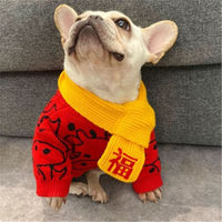 HKM-9355965 Casual Festive Red Pet Sweater for New Year Celebrations - Perfect for Year of the Ox
