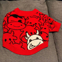 HKM-9355965 Casual Festive Red Pet Sweater for New Year Celebrations - Perfect for Year of the Ox