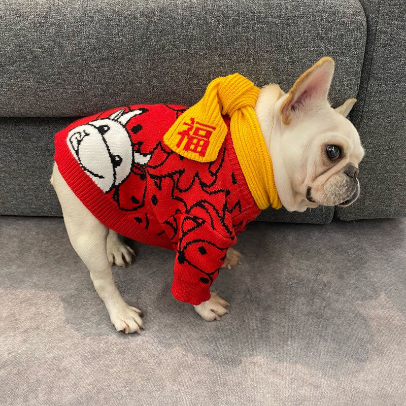 HKM-9355965 Casual Festive Red Pet Sweater for New Year Celebrations - Perfect for Year of the Ox
