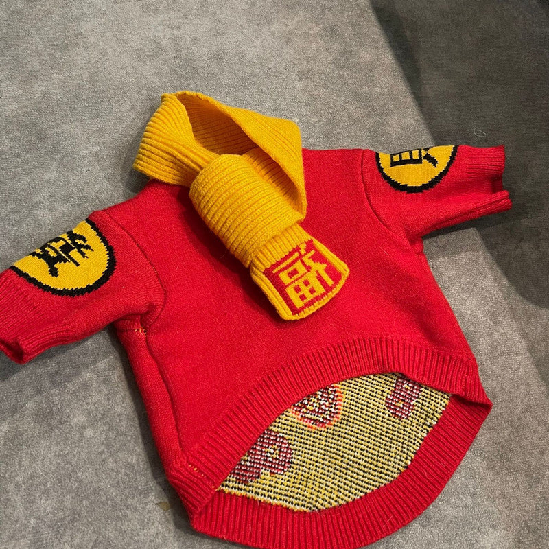 HKM-9355965 Casual Festive Red Pet Sweater for New Year Celebrations - Perfect for Year of the Ox