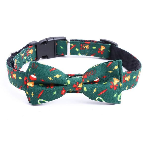 HKM-9357373 Christmas Themed Bow Collar for Medium and Large Dogs - Red and Green with Bell