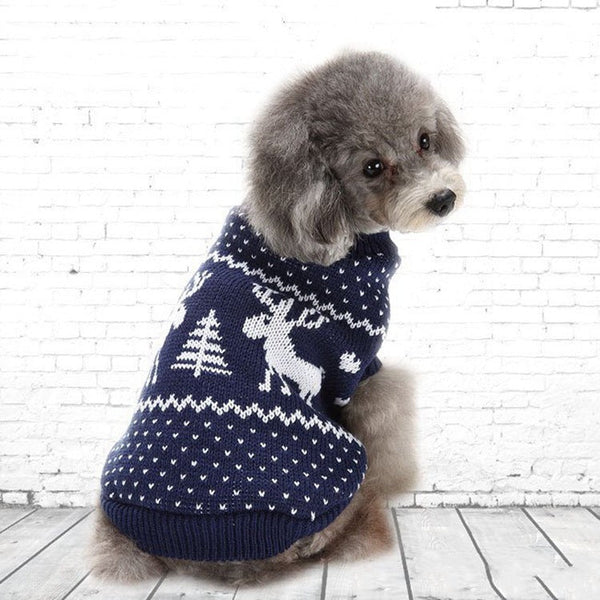 HKM-9359165 Christmas-themed Reindeer Dog Sweater in Blue and Red for Small to XXL Sizes