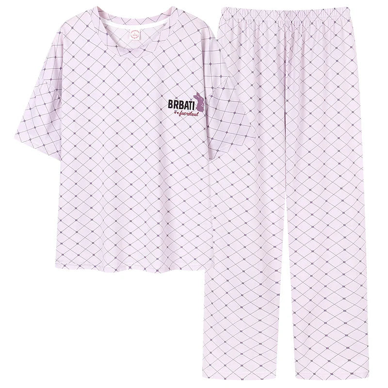 HKM-935955 Women's Pajama Set Two Pieces Short-Sleeved Trousers Homewear Sleepwear Leisure Comfortable Cotton Sweet Soft