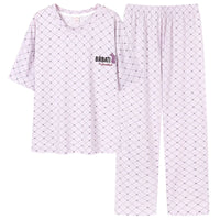 HKM-935955 Women's Pajama Set Two Pieces Short-Sleeved Trousers Homewear Sleepwear Leisure Comfortable Cotton Sweet Soft
