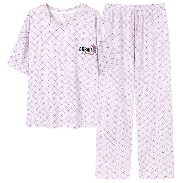 HKM-935955 Women's Pajama Set Two Pieces Short-Sleeved Trousers Homewear Sleepwear Leisure Comfortable Cotton Sweet Soft