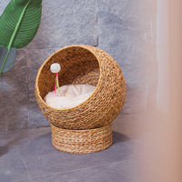 HKM-9361213 Cozy Rattan Cat Nest Bed for Summer Comfort, Brown - 50cm x 57cm