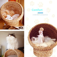 HKM-9361213 Cozy Rattan Cat Nest Bed for Summer Comfort, Brown - 50cm x 57cm