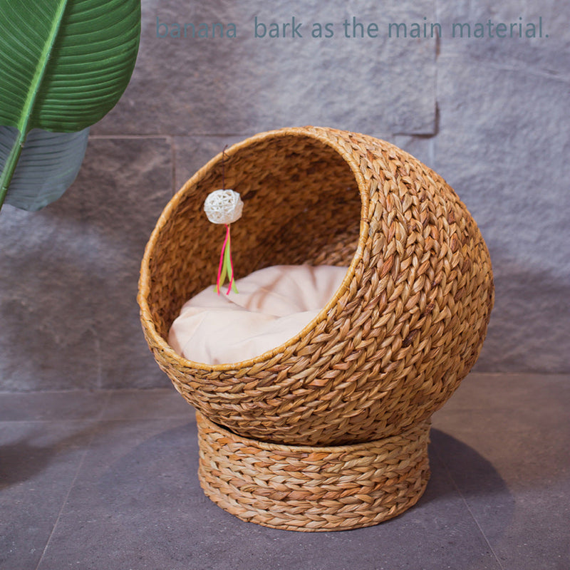 HKM-9361213 Cozy Rattan Cat Nest Bed for Summer Comfort, Brown - 50cm x 57cm
