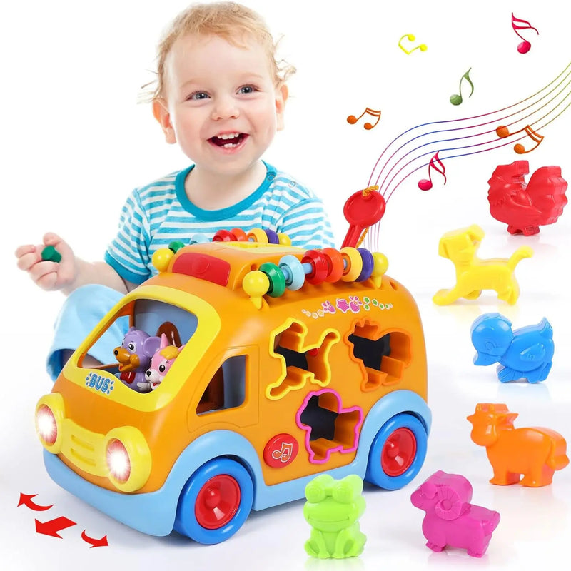 HKM-936211 Educational Baby Bus with Animal Blocks - Musical Learning Toy for Infants and Toddlers