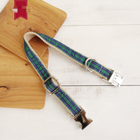 HKM-9363133 Plaid Polyester Dog Collar with Metal Chain Ring