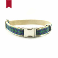 HKM-9363133 Plaid Polyester Dog Collar with Metal Chain Ring
