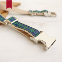 HKM-9363133 Plaid Polyester Dog Collar with Metal Chain Ring