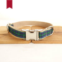 HKM-9363133 Plaid Polyester Dog Collar with Metal Chain Ring