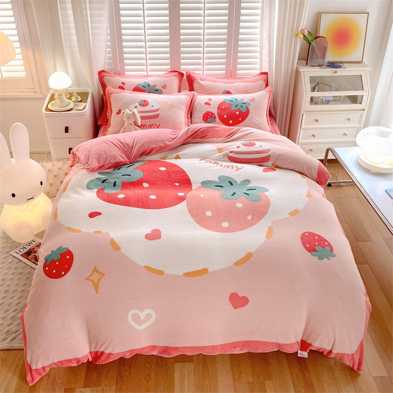 HKM-936403 Large Cartoon Anime Milk Fiber Four-piece Bedding Set for Autumn and Winter