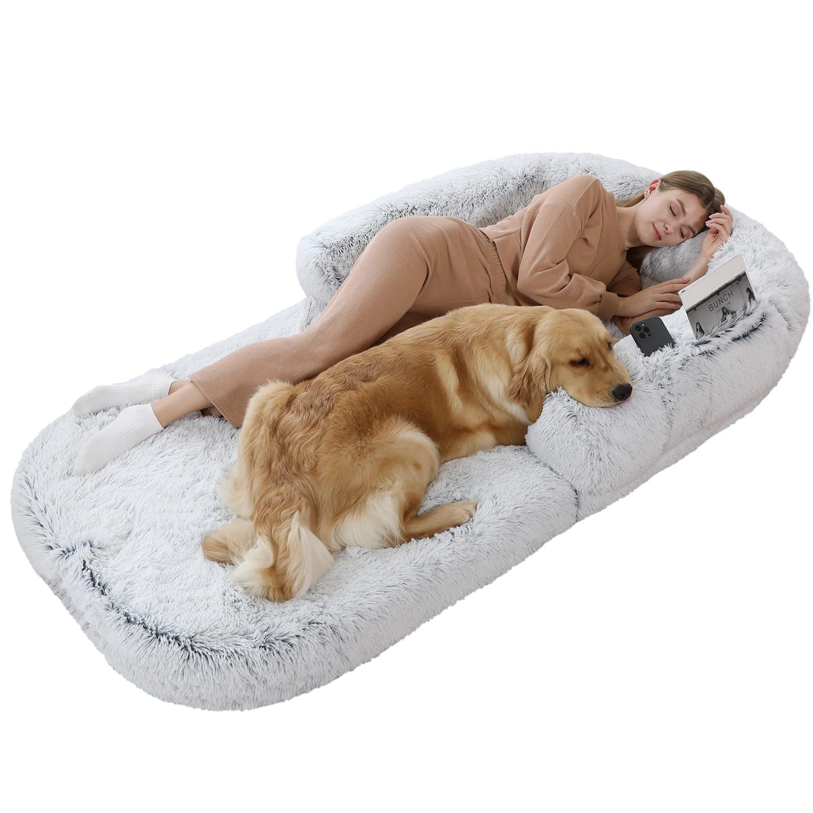 HKM-9365181 Large Foldable Pet Bed, Removable & Washable Kennel, Soft Cloth in Light and Dark Gray - 180x115x25 CM