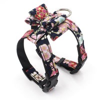 HKM-9366205 Small Dog Print Bow Harness in Black, Red, and Pink ¨C Microfiber Chest Strap with Size Options