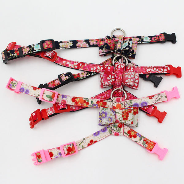 HKM-9366205 Small Dog Print Bow Harness in Black, Red, and Pink ¨C Microfiber Chest Strap with Size Options