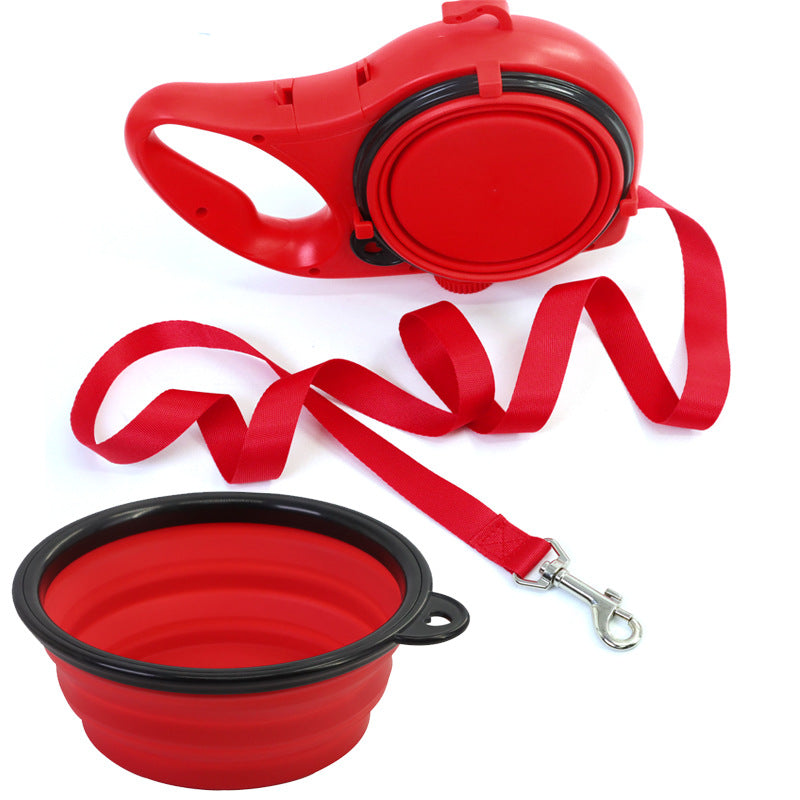 HKM-9366717 Portable 3-in-1 Outdoor Dog Walking Kettle with Hand Holding Rope in Black, Blue, and Red