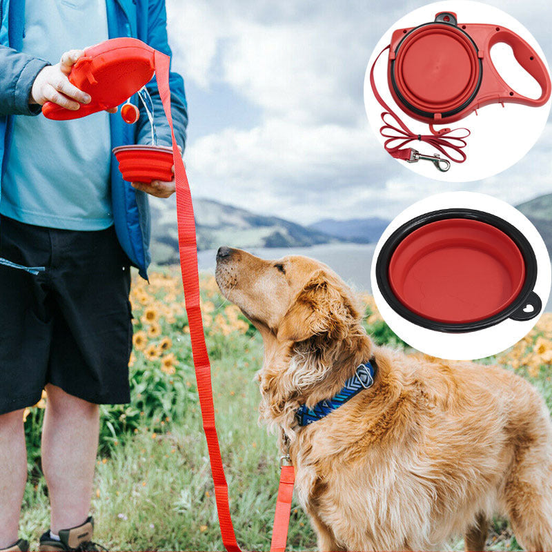 HKM-9366717 Portable 3-in-1 Outdoor Dog Walking Kettle with Hand Holding Rope in Black, Blue, and Red
