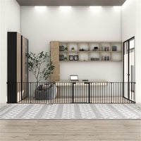 HKM-9368509 150-Inch Adjustable Safety Gate with Walk-Through Door, Ideal for Staircases and Play Areas