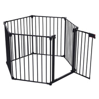 HKM-9368509 150-Inch Adjustable Safety Gate with Walk-Through Door, Ideal for Staircases and Play Areas