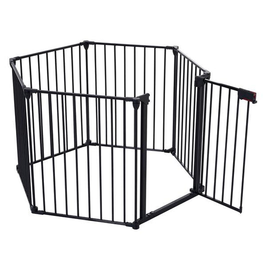 HKM-9368509 150-Inch Adjustable Safety Gate with Walk-Through Door, Ideal for Staircases and Play Areas