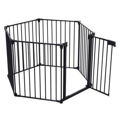 HKM-9368509 150-Inch Adjustable Safety Gate with Walk-Through Door, Ideal for Staircases and Play Areas
