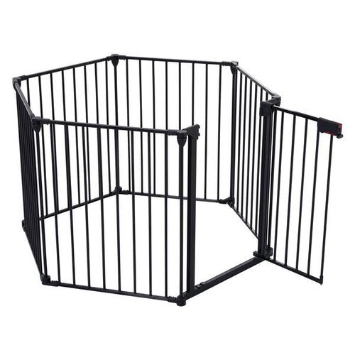 HKM-9368509 150-Inch Adjustable Safety Gate with Walk-Through Door, Ideal for Staircases and Play Areas