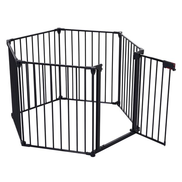HKM-9368509 150-Inch Adjustable Safety Gate with Walk-Through Door, Ideal for Staircases and Play Areas
