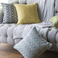 HKM-936851 American Living Room Throw Pillow - Cotton Cushion Cover, 50x50cm, Beige, Orange, Yellow, Green, Sky Blue, Dark Blue