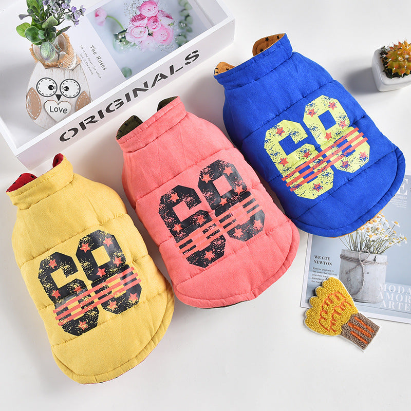 HKM-9369277 Double-Sided Stars Vest for Dogs ¨C Casual Autumn & Winter Comfort in Blue, Red, and Yellow