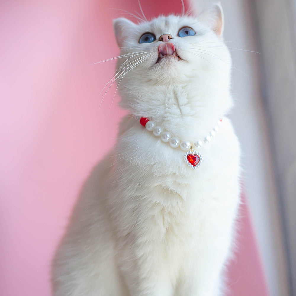HKM-9369533 Cat Beads Love Necklace - Colorful ABS Beads for Pets, Adjustable Sizes Available