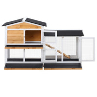 HKM-9370557 2-Story Wooden Rabbit House with Ramp and Weatherproof Roof for Indoor/Outdoor Use