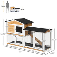 HKM-9370557 2-Story Wooden Rabbit House with Ramp and Weatherproof Roof for Indoor/Outdoor Use