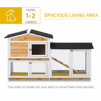 HKM-9370557 2-Story Wooden Rabbit House with Ramp and Weatherproof Roof for Indoor/Outdoor Use