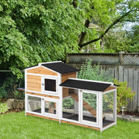 HKM-9370557 2-Story Wooden Rabbit House with Ramp and Weatherproof Roof for Indoor/Outdoor Use