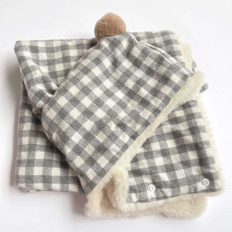 HKM-9371069 Cozy Cotton Pet Blanket for Cats ¨C Green or Gray Checkered Cape, Sizes S/M/L