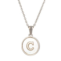 HKM-937107 Ins Fashion Jewelry Necklaces White Shell Letter Necklace Fade Resistant Stainless Steel Round Initial Charm Necklace