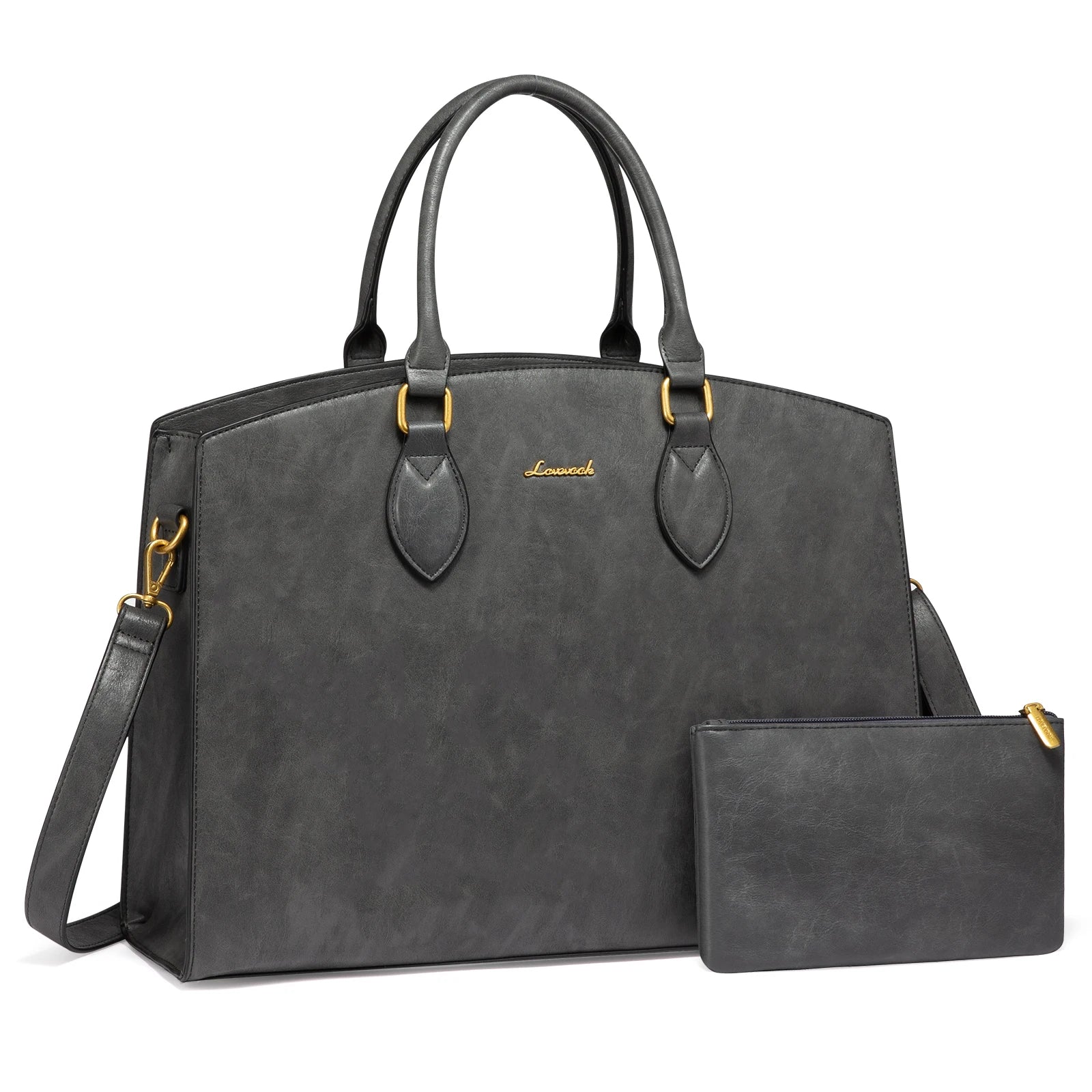 HKM-937107 Stylish 15.6 inch Laptop Bag for Women - Vintage Leather Waterproof Work Tote with Handbag