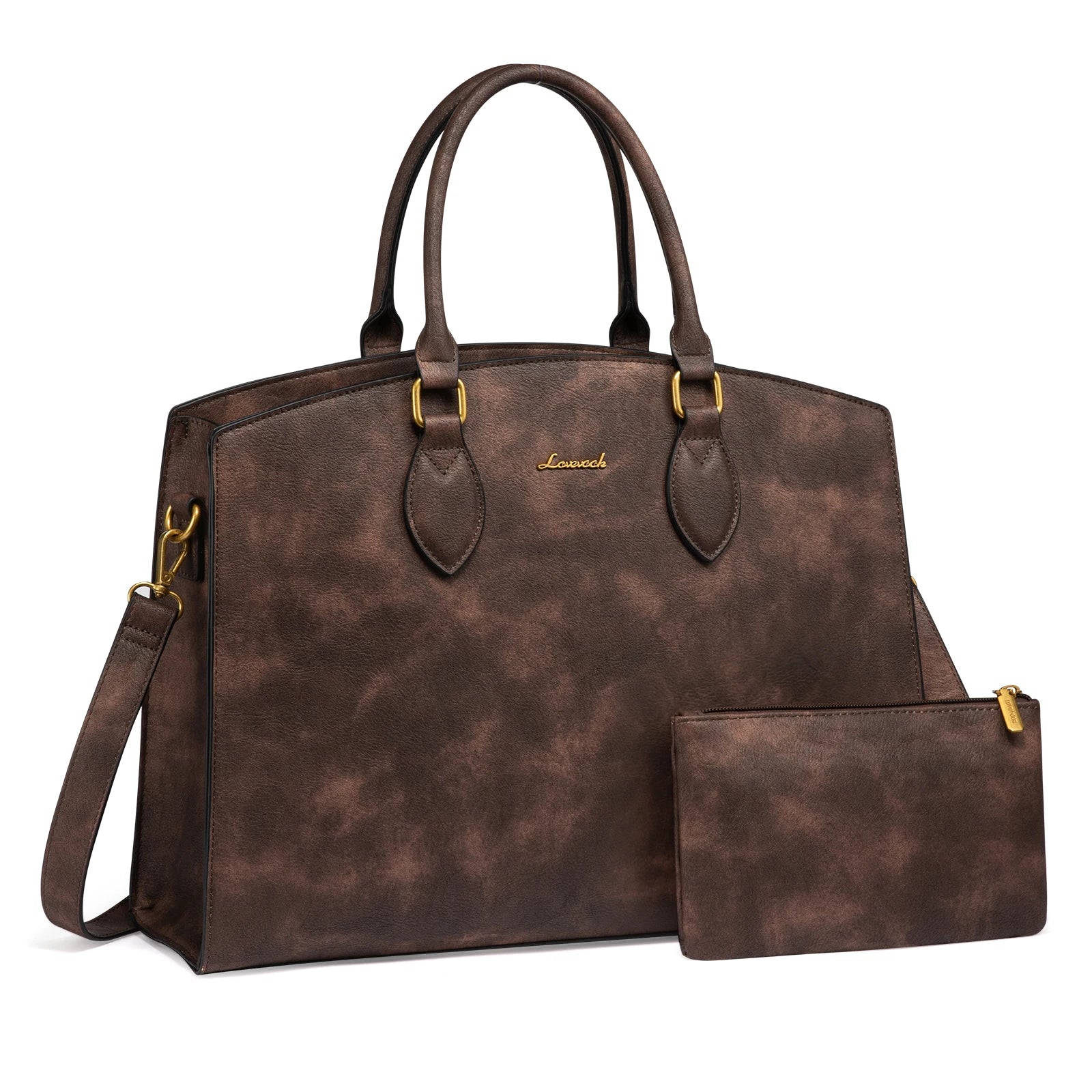 HKM-937107 Stylish 15.6 inch Laptop Bag for Women - Vintage Leather Waterproof Work Tote with Handbag