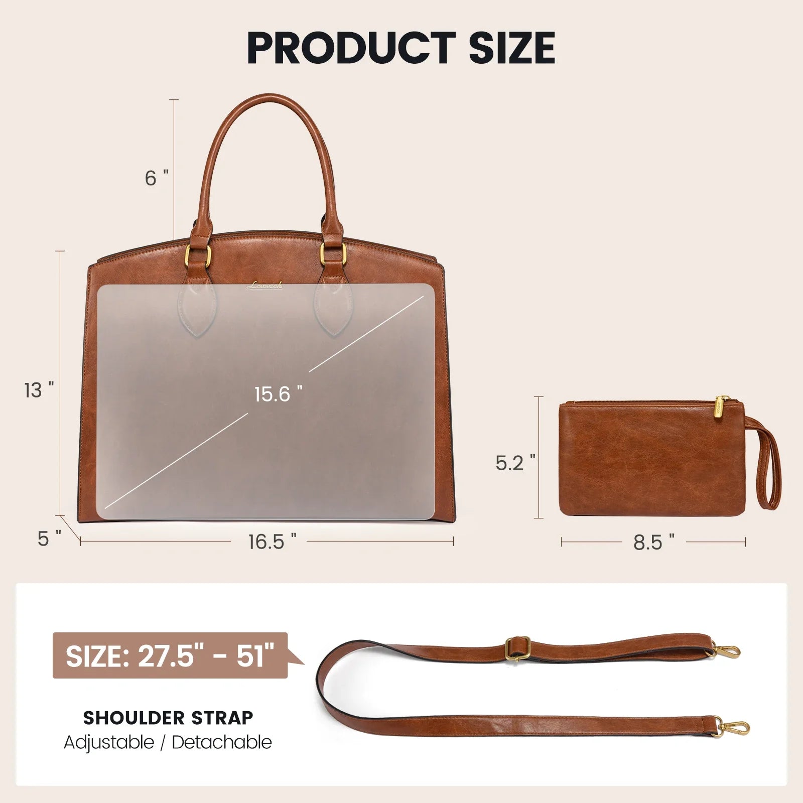 HKM-937107 Stylish 15.6 inch Laptop Bag for Women - Vintage Leather Waterproof Work Tote with Handbag