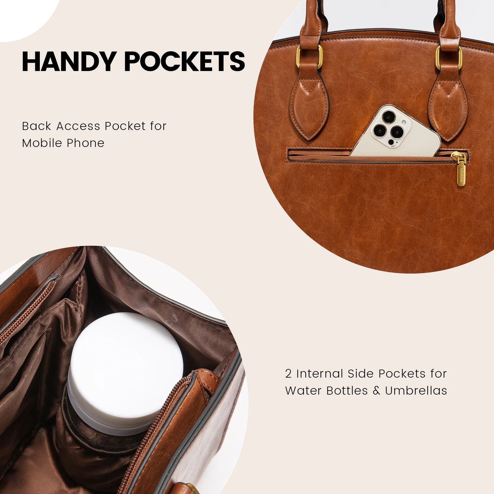 HKM-937107 Stylish 15.6 inch Laptop Bag for Women - Vintage Leather Waterproof Work Tote with Handbag