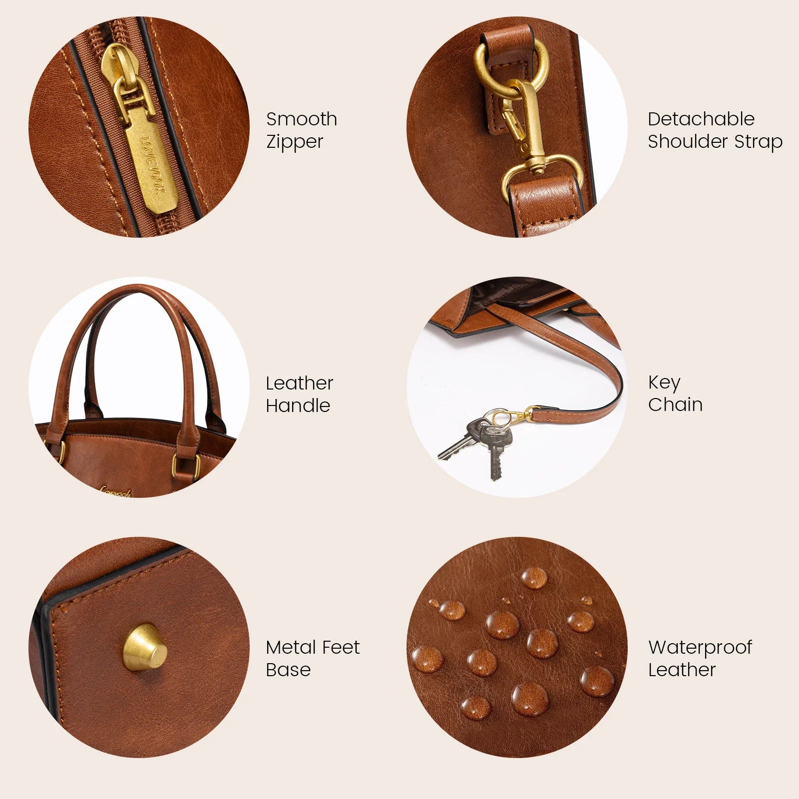 HKM-937107 Stylish 15.6 inch Laptop Bag for Women - Vintage Leather Waterproof Work Tote with Handbag