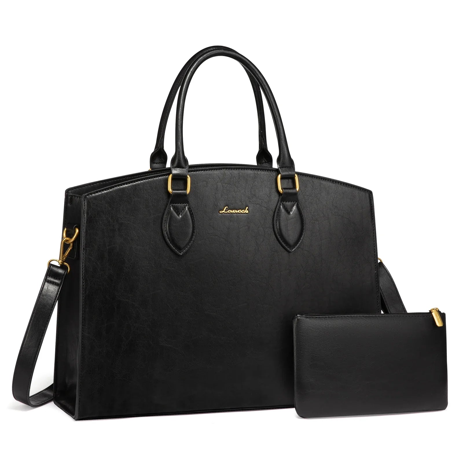 HKM-937107 Stylish 15.6 inch Laptop Bag for Women - Vintage Leather Waterproof Work Tote with Handbag