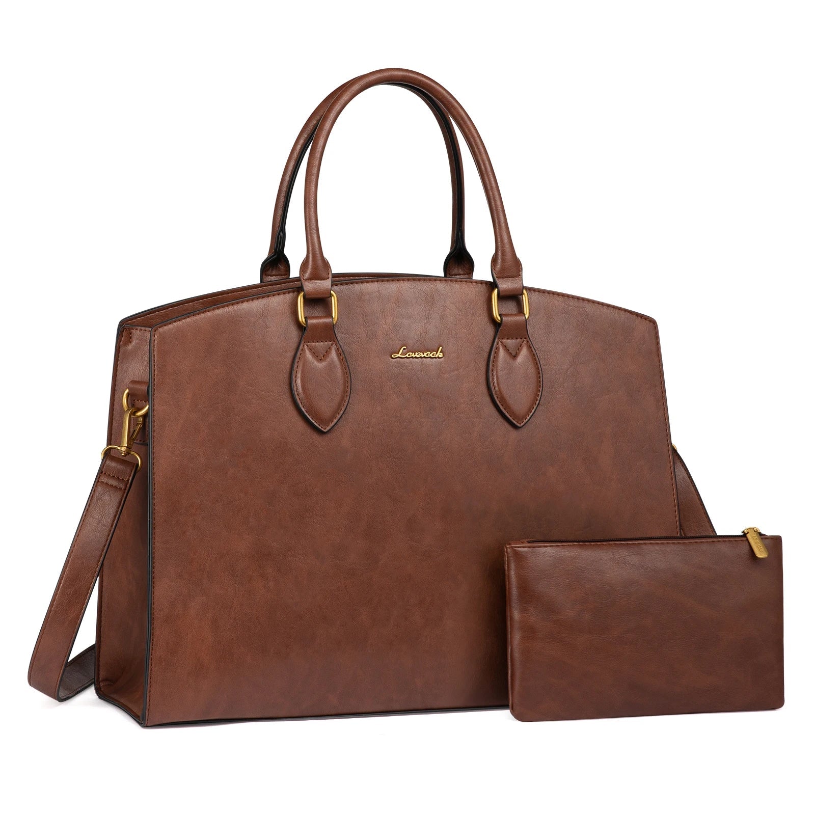 HKM-937107 Stylish 15.6 inch Laptop Bag for Women - Vintage Leather Waterproof Work Tote with Handbag