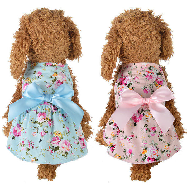 HKM-9373245 Cotton Pet Skirt with Ribbons in Blue and Pink for All Sizes